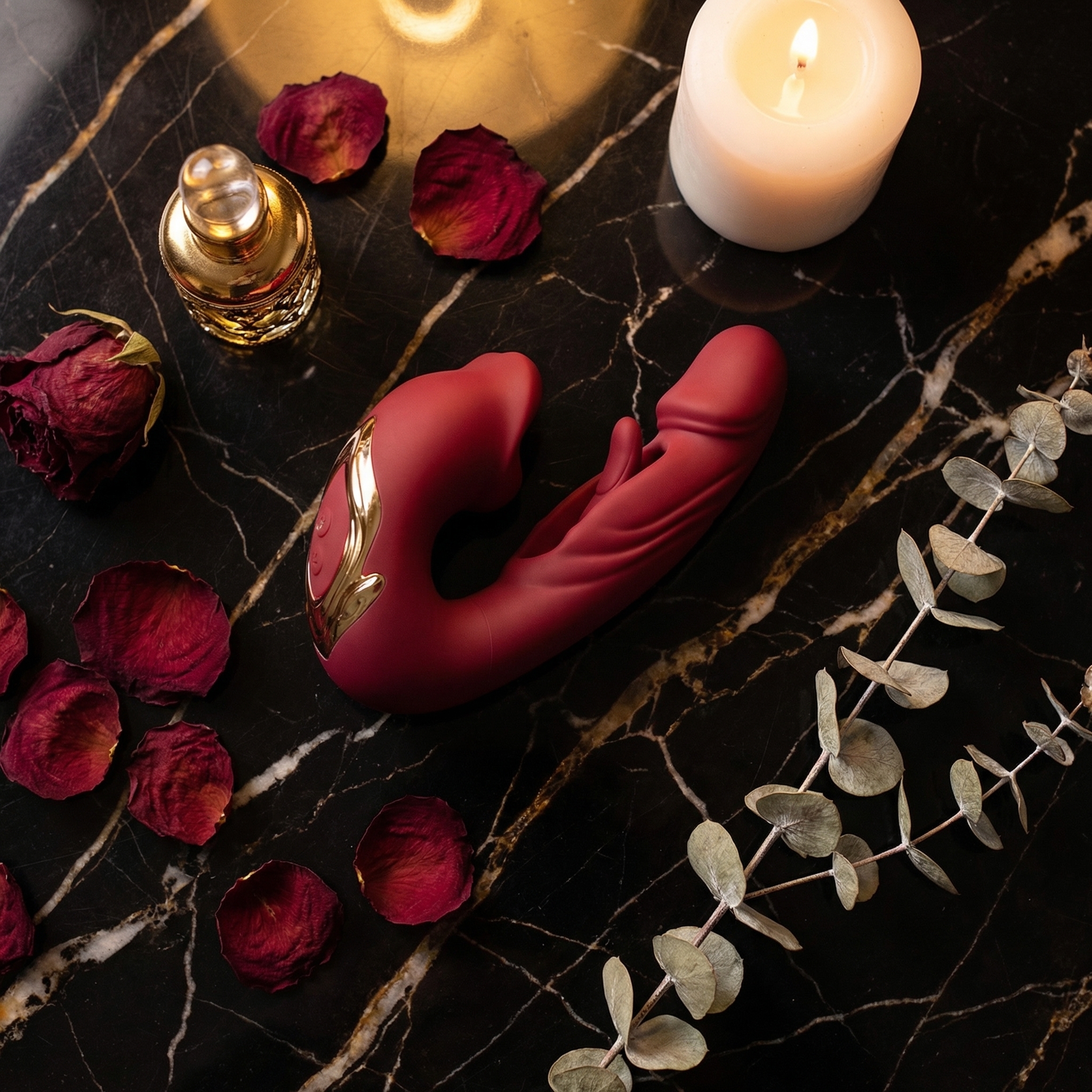 Nexus produit sur marbre noir avec roses