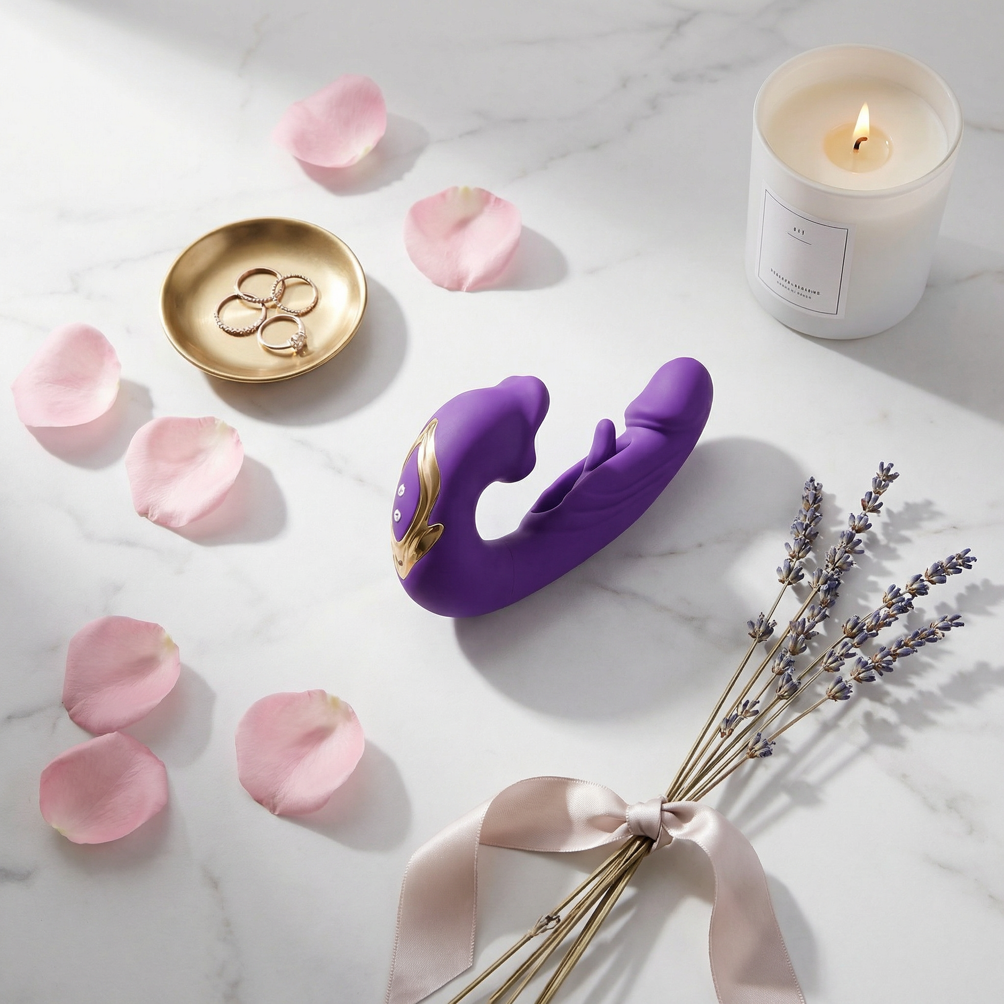 Nexus violet flat-lay marbre blanc